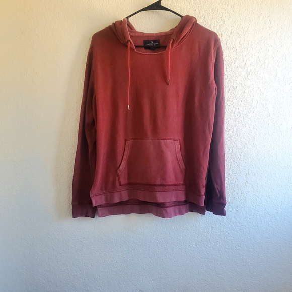 American Eagle Outfitters Tops - AMERICAN EAGLE  Hoodie Burgundy Boho Washed‎ Out Preppy